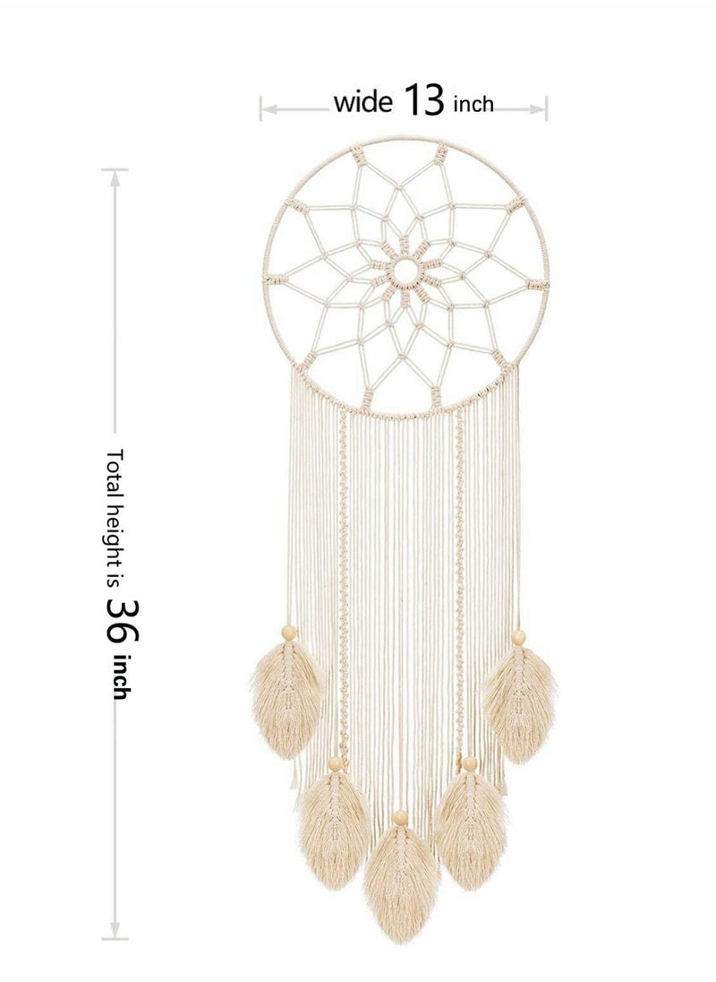 Macrame Dream Catcher Woven Feather Large Wall Hanging Handmade Dreamcatcher Boho Tassels Art Woven Decoration Home Decor Ornament Craft Gift Geometric Beautiful Wall Art for Apartment