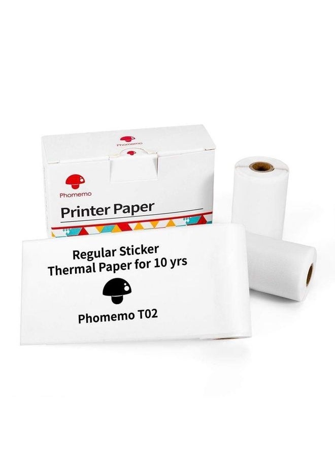 For Phomemo T02 3rolls Bluetooth Printer Thermal Paper Label Paper 50mmx3.5m 10 Years Black on White Sticker