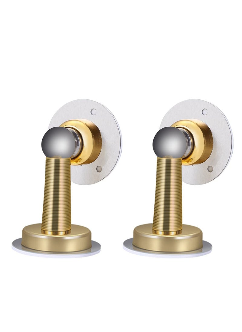 2 Pack Door Stop Gold Magnetic Stopper Stainless Steel with Adhesive No Need to Drill or Screw Mount Doorstop Catch Holder for Wall Floor Mounted