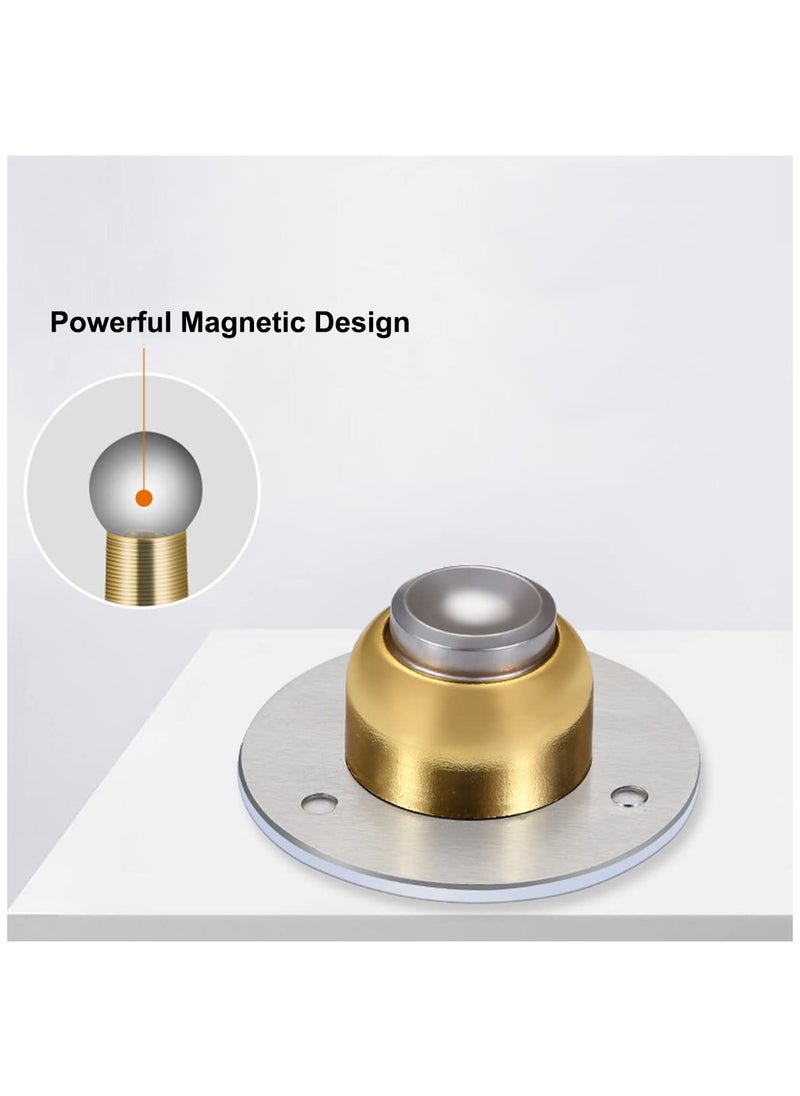 2 Pack Door Stop Gold Magnetic Stopper Stainless Steel with Adhesive No Need to Drill or Screw Mount Doorstop Catch Holder for Wall Floor Mounted