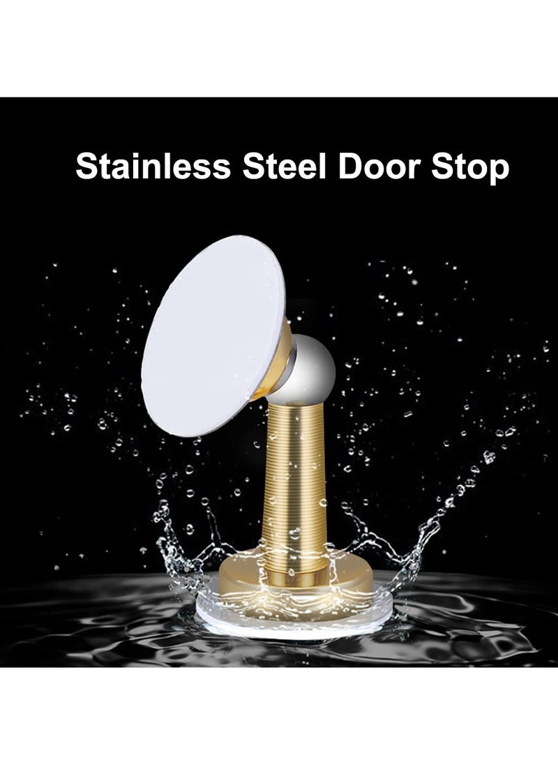 2 Pack Door Stop Gold Magnetic Stopper Stainless Steel with Adhesive No Need to Drill or Screw Mount Doorstop Catch Holder for Wall Floor Mounted