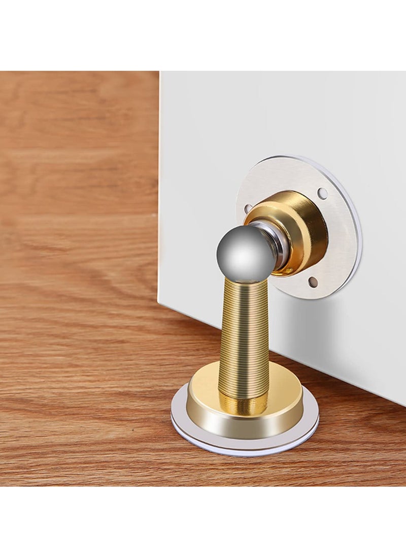 2 Pack Door Stop Gold Magnetic Stopper Stainless Steel with Adhesive No Need to Drill or Screw Mount Doorstop Catch Holder for Wall Floor Mounted