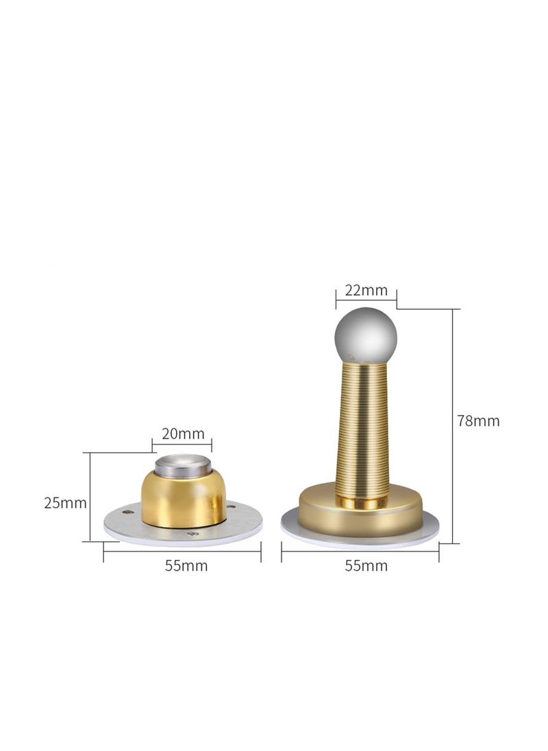 2 Pack Door Stop Gold Magnetic Stopper Stainless Steel with Adhesive No Need to Drill or Screw Mount Doorstop Catch Holder for Wall Floor Mounted