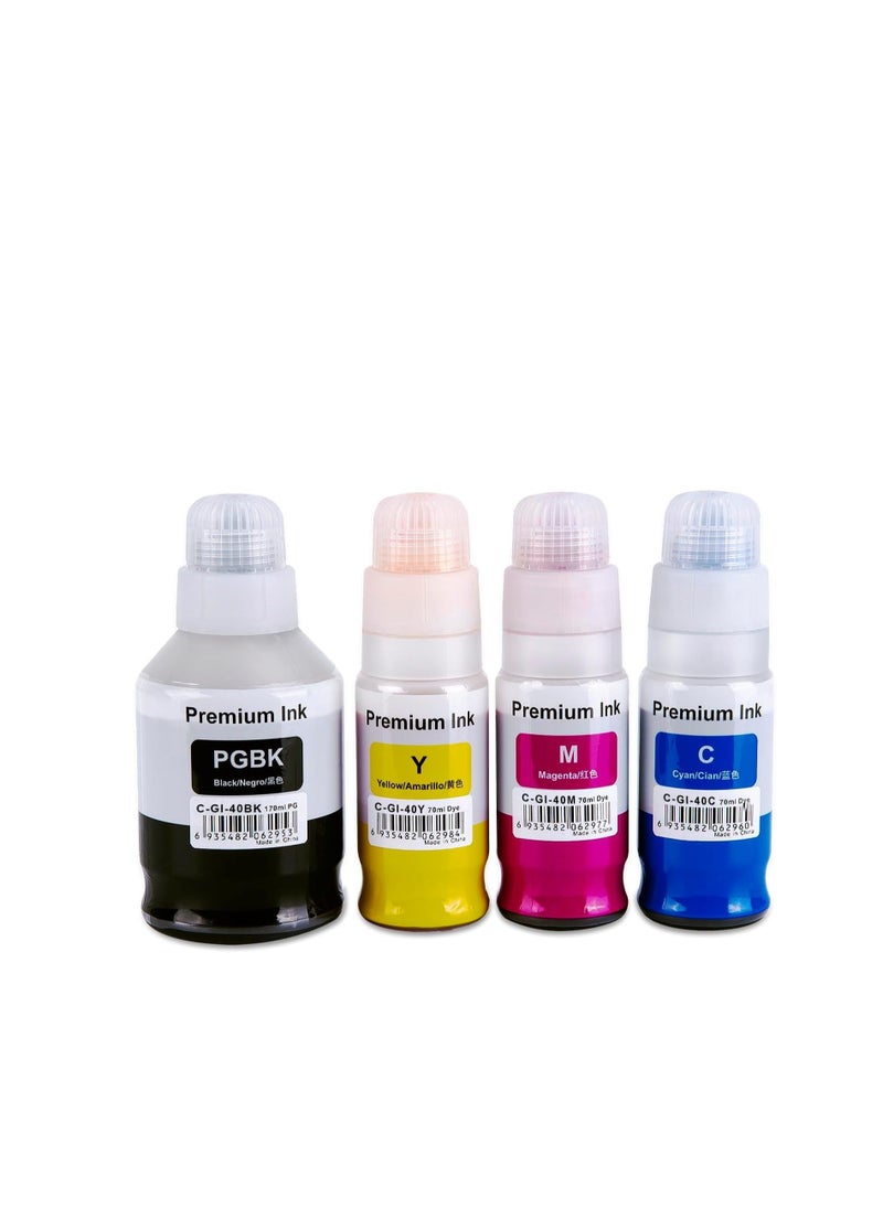 GI-40 PGBK/C/M/Y (4-Pack Pigment Black Cyan Magenta Yellow) GI 40 Compatible Ink Bottle Replacement for Canon Guaranteed Compatibility with PIXMA G6040 G5040 GM2040 G7040 GM4040