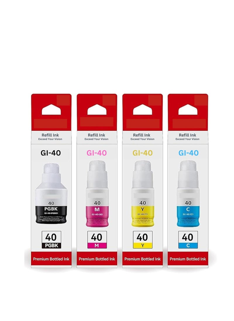 GI-40 PGBK/C/M/Y (4-Pack Pigment Black Cyan Magenta Yellow) GI 40 Compatible Ink Bottle Replacement for Canon Guaranteed Compatibility with PIXMA G6040 G5040 GM2040 G7040 GM4040