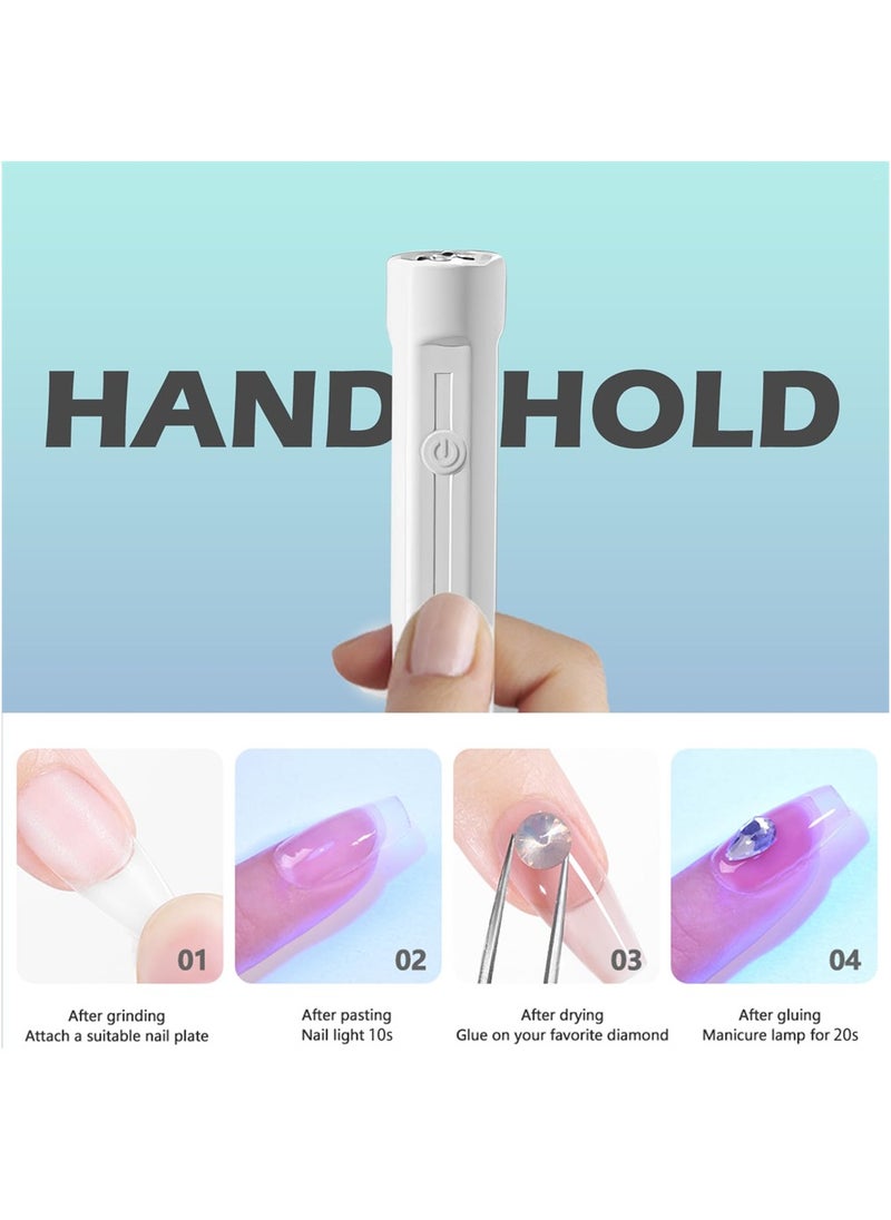 Handheld UV Nail Lamp, Mini UV Lamp for Gel Nails Rechargeable Nail Dryer Flashlight LED Gel Nail Lamp for Curing Glue Gel Nail Gems, Portable USB Nail Art Flashlight for Home DIY Manicure