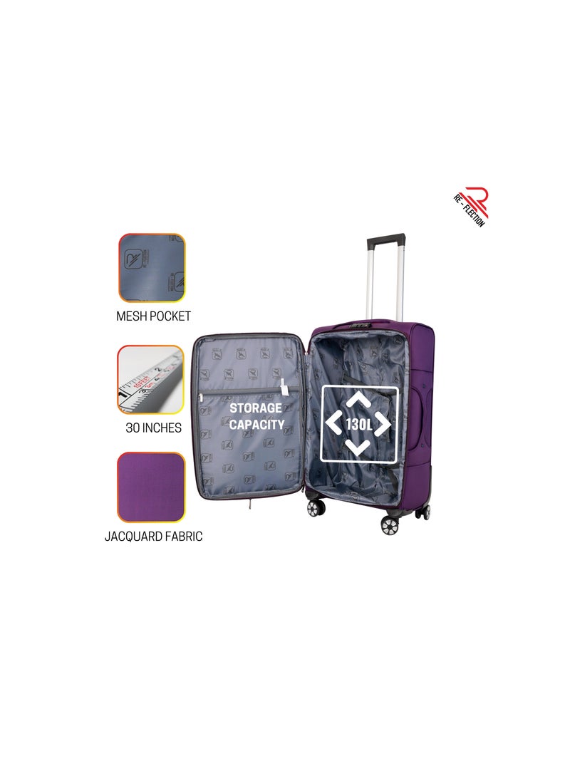 REFLECTION 28 Inch Emerald Carry-on Suitcase Lightweight Vertical Series Travel Soft Luggage Trolley 4X4 with 121L Storage Capacity and 4 Spinner Wheels Purple