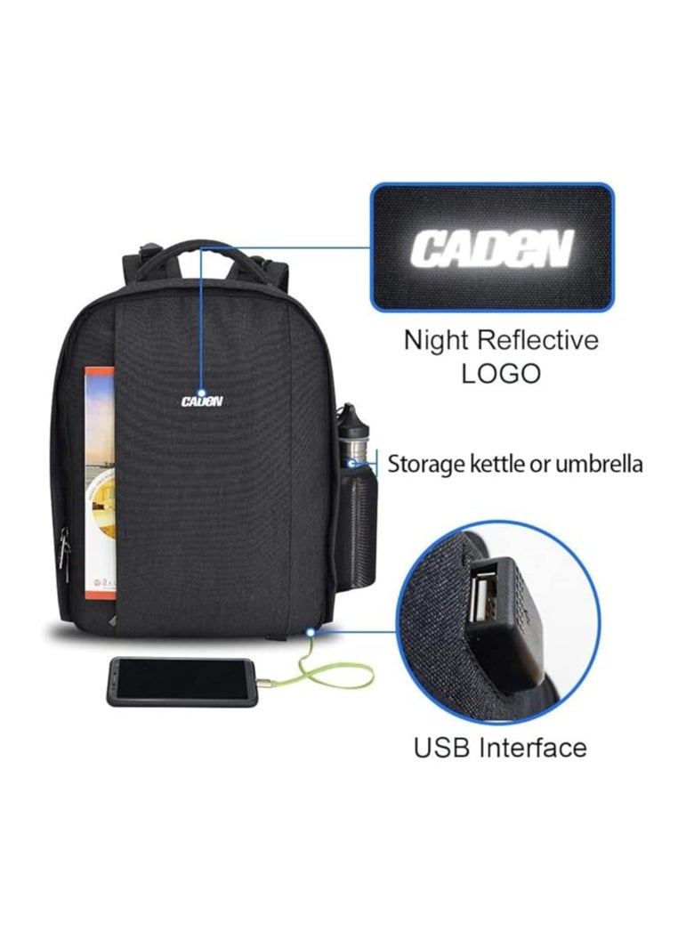 Caden Camera Backpack Professional DSLR Bag with USB Charging Port,