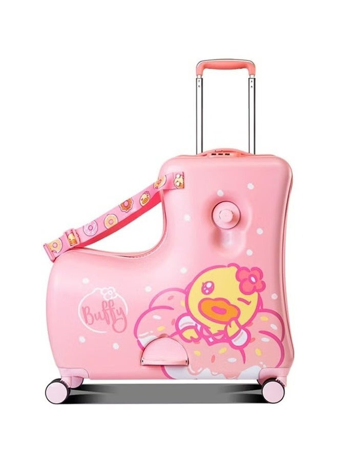 Children Riding Suitcases,Hard-Sided Travel Roller Trolleys,Buffy Duck Pink