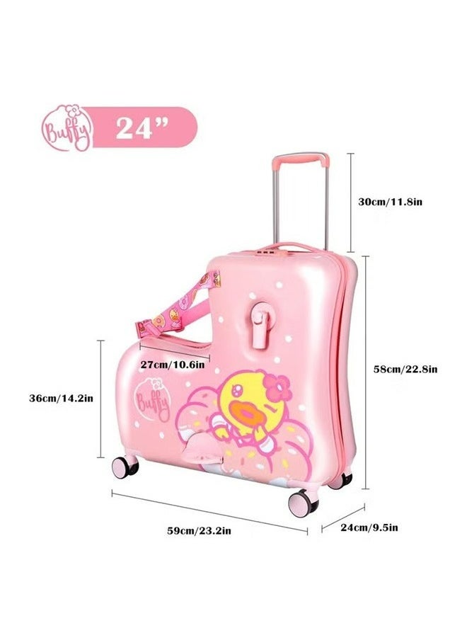 Children Riding Suitcases,Hard-Sided Travel Roller Trolleys,Buffy Duck Pink