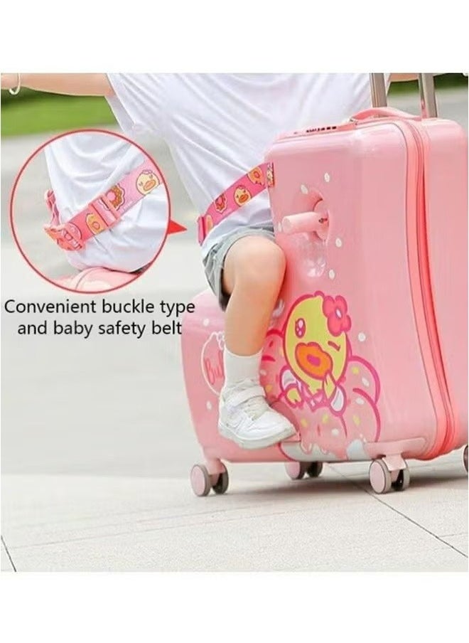 Children Riding Suitcases,Hard-Sided Travel Roller Trolleys,Buffy Duck Pink