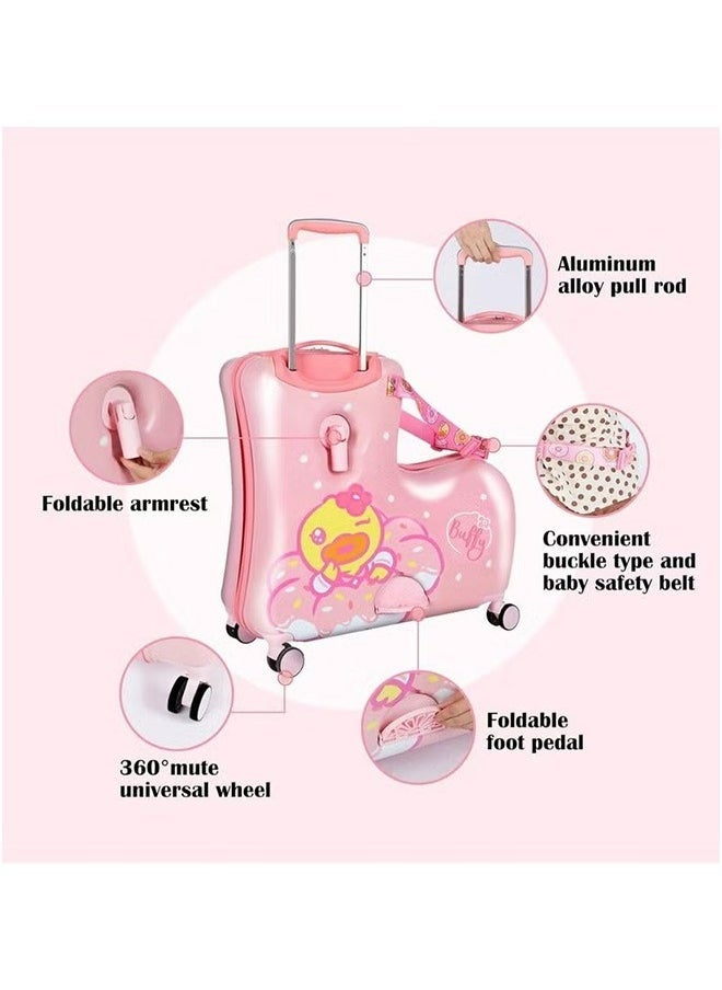 Children Riding Suitcases,Hard-Sided Travel Roller Trolleys,Buffy Duck Pink