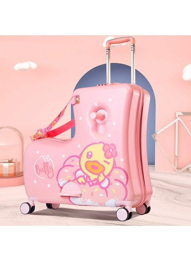 Children Riding Suitcases,Hard-Sided Travel Roller Trolleys,Buffy Duck Pink