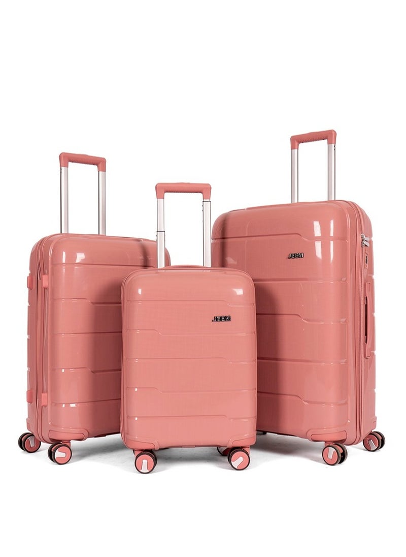 JEEM Luggage & Travel Gear – Unbreakable Lightweight Luggage Set of 3 Durable Suitcase with Double Spinner Wheels PP Material Ideal Luggage Sets for Travel Bag