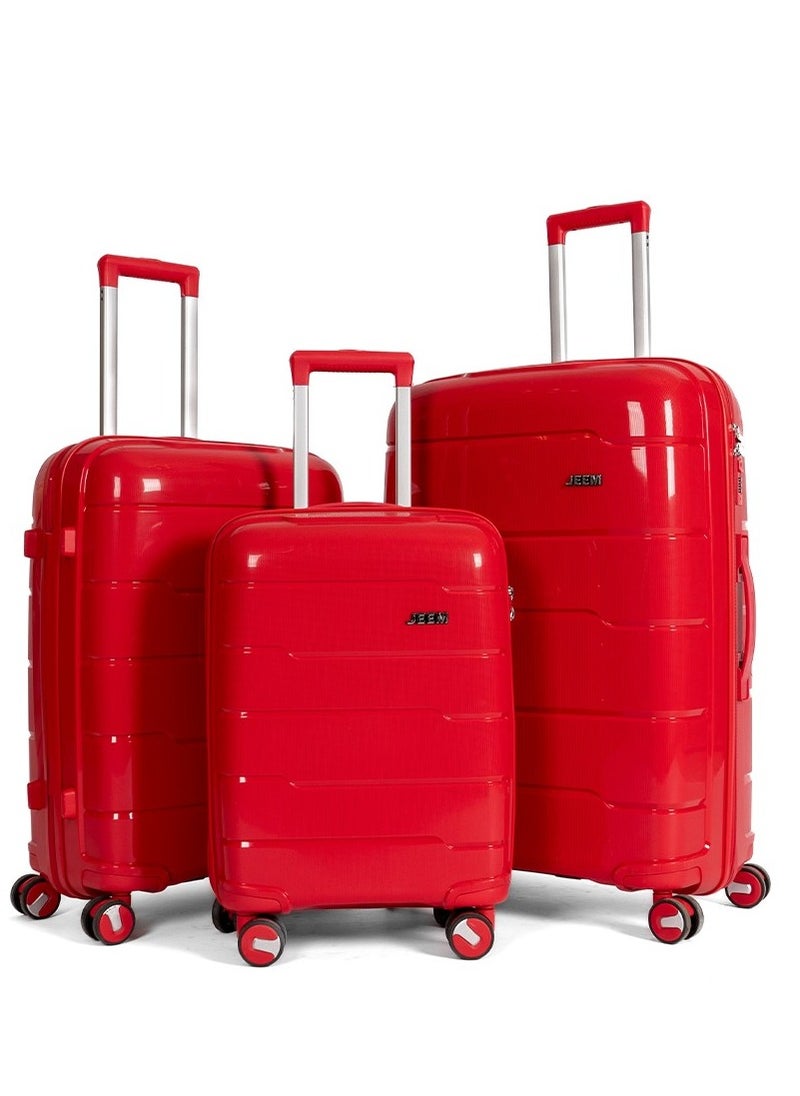 JEEM Luggage & Travel Gear – Unbreakable Lightweight Luggage Set of 3 Durable Suitcase with Double Spinner Wheels PP Material Ideal Luggage Sets for Travel Bag