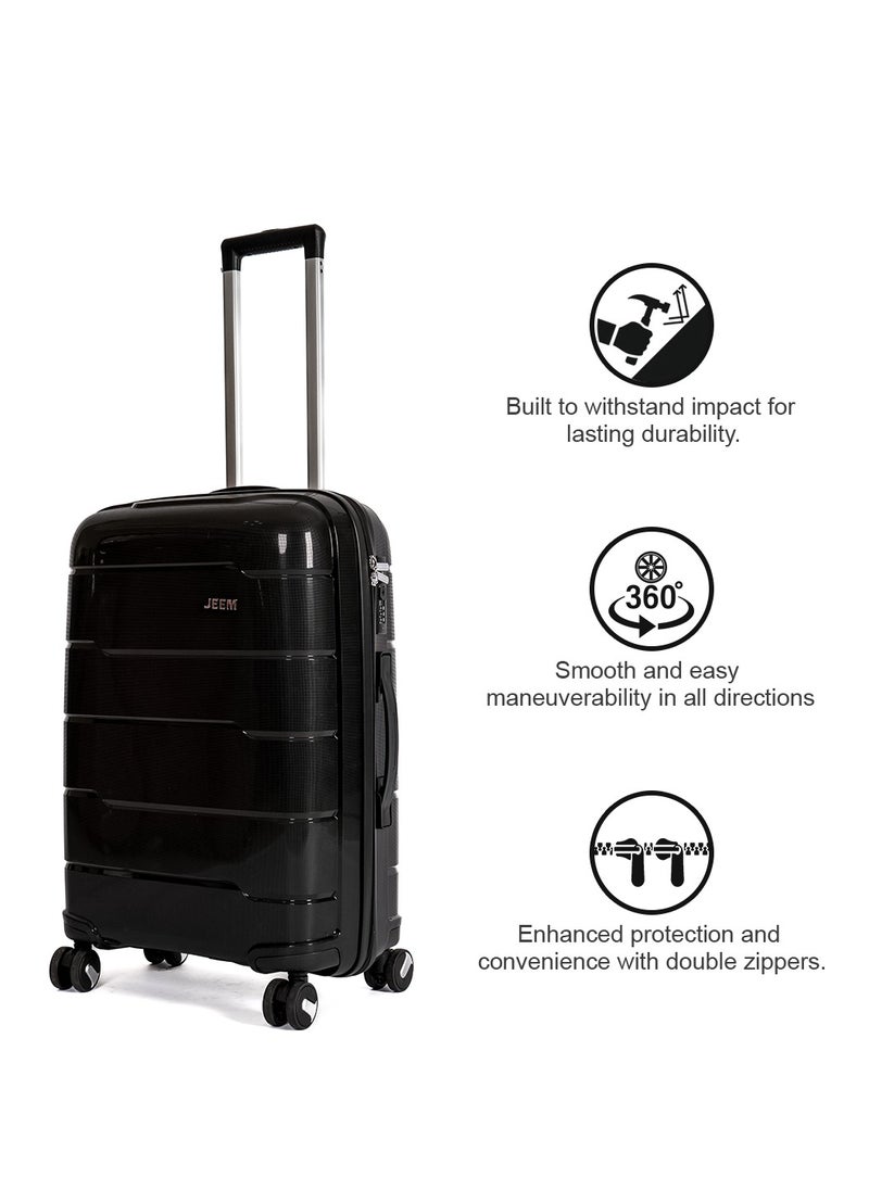 JEEM Luggage & Travel Gear – Unbreakable Lightweight Luggage Set of 3 Durable Suitcase with Double Spinner Wheels PP Material Ideal Luggage Sets for Travel Bag