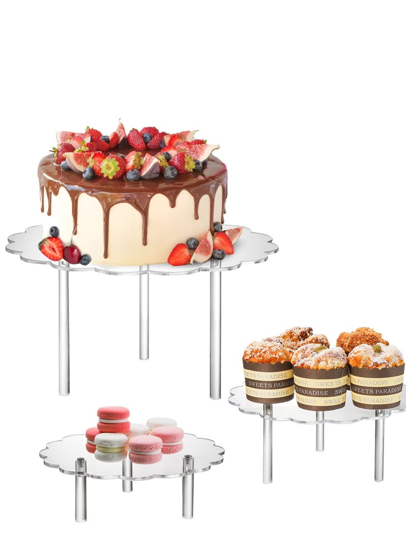 3 PCS Acrylic Cake Stands, Clear Flower Shape Cake Stands, Countertop Dessert Display Riser, Cupcake Display Stand Holder, Suitable for Wedding, Bakery, Birthday Party