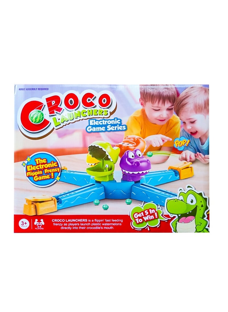 UKR Hungry Crocodile Launchers Electronic Board Game for Kids, Hand-Eye Coordination, Interactive Fun, Engaging Activity for 2 to 4 Players, Ages 3+, 60 x 60 x 5 cm, Multicolor