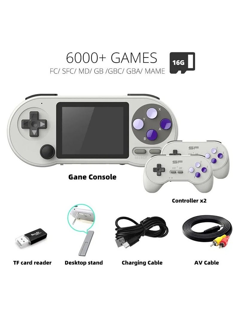 Sf2000 Handheld Game Console,  3 Inch IPS Screen Retro Video Gaming Console, Portable Nostalgic Arcade Retro Game Machine With 6000 Built In Games For Kids And Teenagers, (With 2pcs Controller)