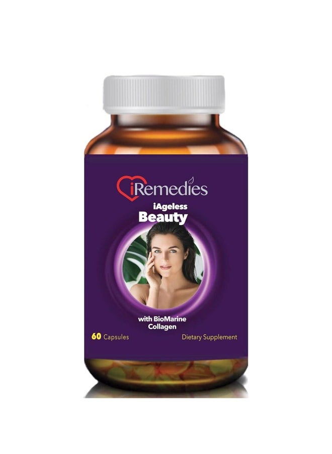 iRemedies iAgeless Beauty with Bio Marine Collagen Extract, L-Glutathione, Biotin & More – 60 Capsules Dietary Supplement for Healthy Skin, Hair, and Nails