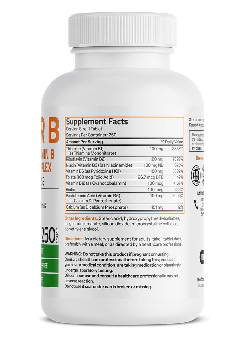 Vitamin B 100 Complex High Potency Sustained Release Vitamin B1 B2 B3 B6 B9 Folic Acid B12 250 Tablets