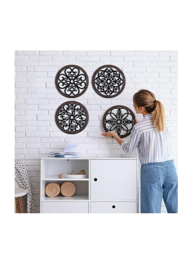 Wooden Wall Art With Self Adhesive Base - Black (Wagon Wheels - Pack of 4)