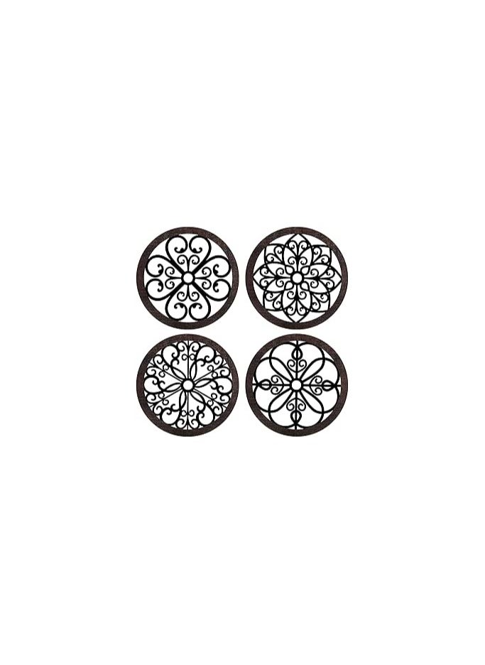 Wooden Wall Art With Self Adhesive Base - Black (Wagon Wheels - Pack of 4)