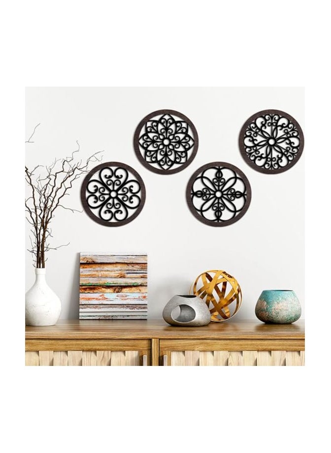 Wooden Wall Art With Self Adhesive Base - Black (Wagon Wheels - Pack of 4)