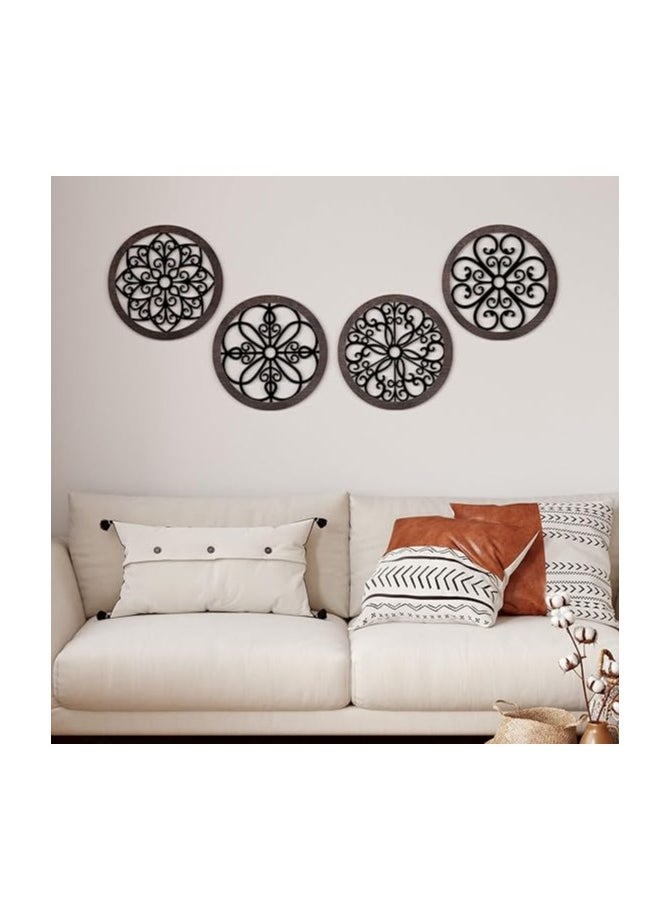 Wooden Wall Art With Self Adhesive Base - Black (Wagon Wheels - Pack of 4)