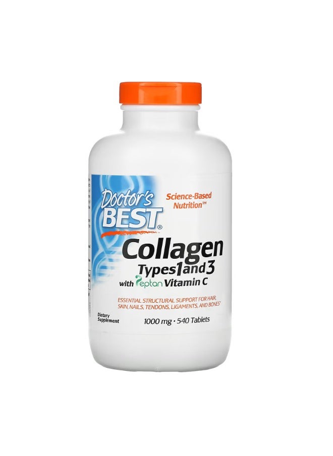 Collagen Types 1 and 3 with Peptan and Vitamin C 1000 mg 540 Tablets