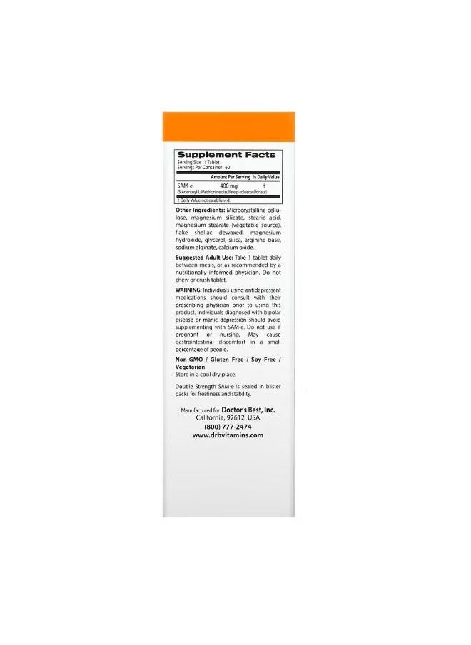 SAMe Double Strength Disulfate Tosylate 400 mg 60 Enteric Coated Tablets