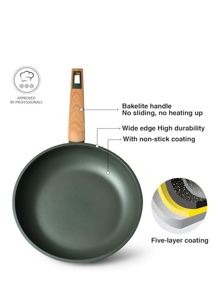 Frying Pan 24cm, Non-Stick  Aluminum TouchStone Ceramic Coating Frypan Olivi Series Bakelite Soft-Touch Coating Handle with Induction Compatible for all Cooktops