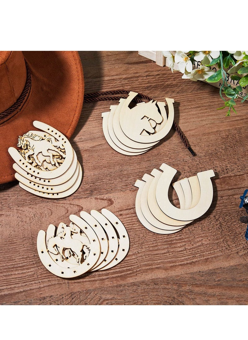 Unfinished Horseshoes Wooden Cutouts 48 Pcs Wooden Horseshoes Cutout for Crafts, 4 Styles Blank Horseshoes Wood Slices, Wooden Paint Crafts for Kids DIY Home Decoration for Party Wedding Birthday