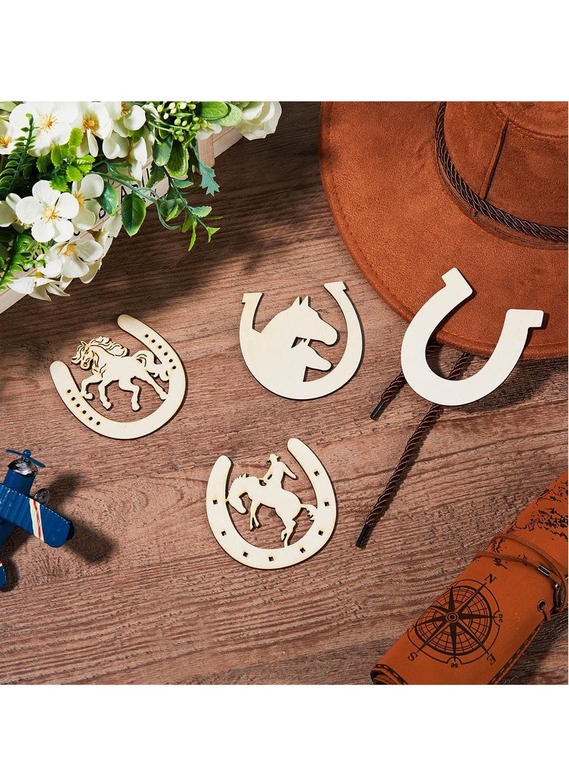 Unfinished Horseshoes Wooden Cutouts 48 Pcs Wooden Horseshoes Cutout for Crafts, 4 Styles Blank Horseshoes Wood Slices, Wooden Paint Crafts for Kids DIY Home Decoration for Party Wedding Birthday