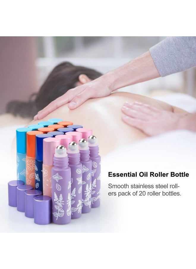 20 Pack Essential Oil Roller Bottles,10Ml Glass Roll On Bottle With Stainless Steel Roller Balls,Metal Aluminum Lid,Empty Sample Roller Vial For Essential Oils-Opener,Dropper Included