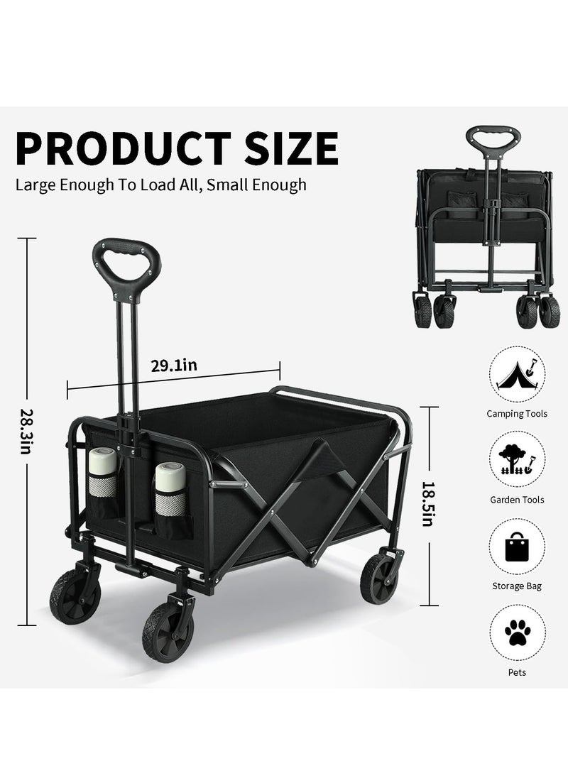 Yoawllty Foldable Shopping Cart Trolley Cart,MultiFunctional Trolley Cart Utility Folding Wagon Camping with Storage Basket with Adjustable Handle for Outdoor Shopping, Festivals, Camping, Garden, Beach, Picnic(Black)