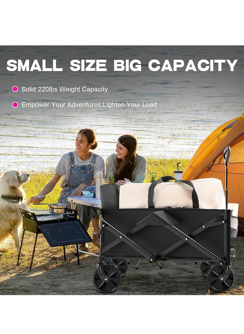 Yoawllty Foldable Shopping Cart Trolley Cart,MultiFunctional Trolley Cart Utility Folding Wagon Camping with Storage Basket with Adjustable Handle for Outdoor Shopping, Festivals, Camping, Garden, Beach, Picnic(Black)