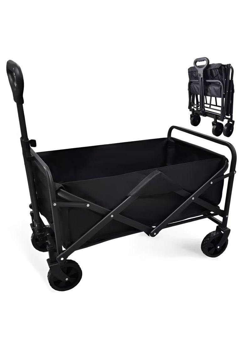 AWALOR  Heavy Duty Shopping Trolley Folding Multi-Functional Portable Utility Wagon Beach Trolley with Storage Basket Outdoor Camping Garden Cart with Adjustable Handle (ALL TERRAIN WIDE WHEELS - BLACK)