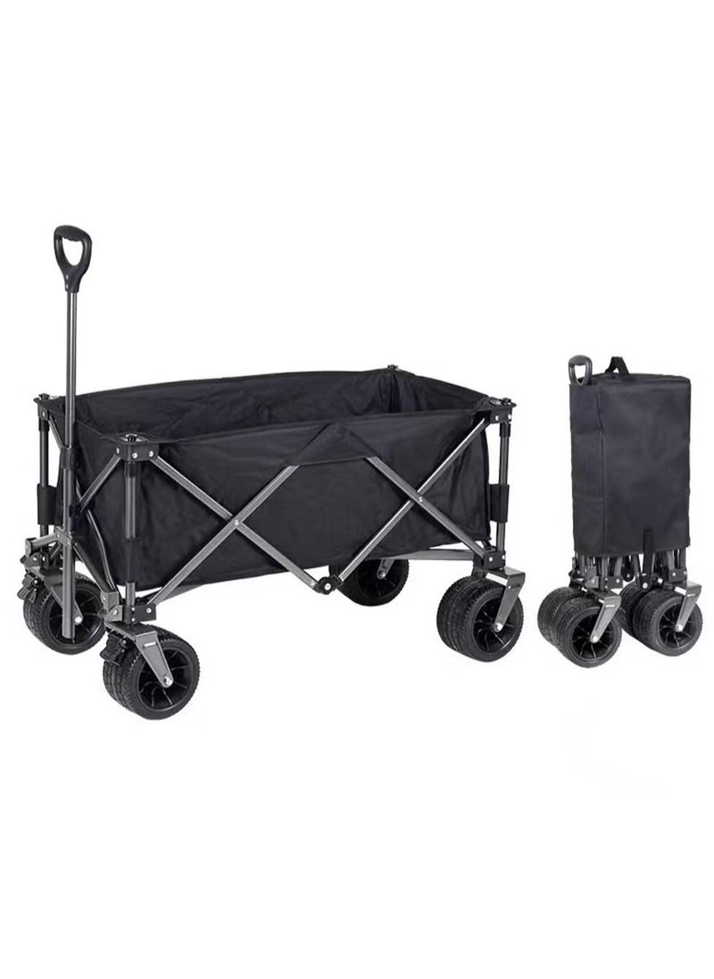 AWALOR  Heavy Duty Shopping Trolley Folding Multi-Functional Portable Utility Wagon Beach Trolley with Storage Basket Outdoor Camping Garden Cart with Adjustable Handle (ALL TERRAIN WIDE WHEELS - BLACK)