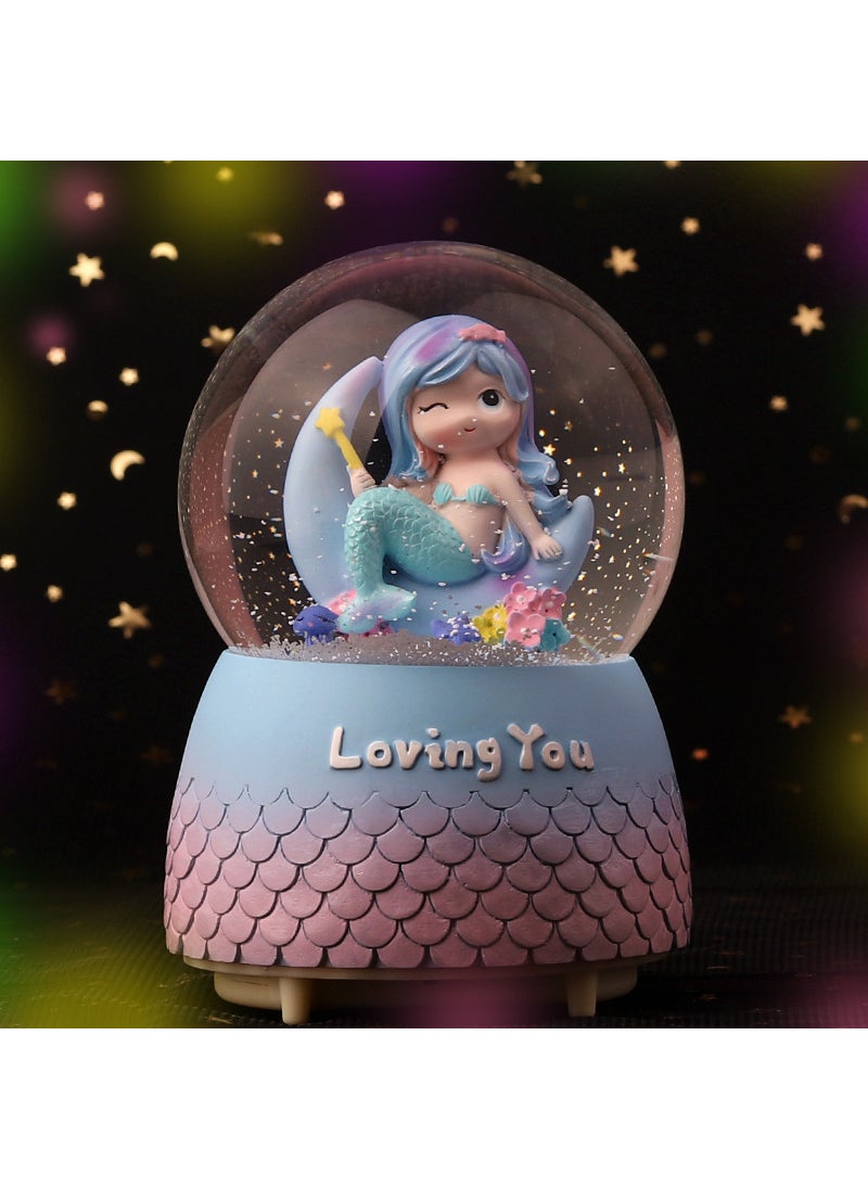 Mermaid Luminous Crystal Ball Music Box Snow Music Box Birthday Gift for Girlfriend Creative Valentine's Day Gift