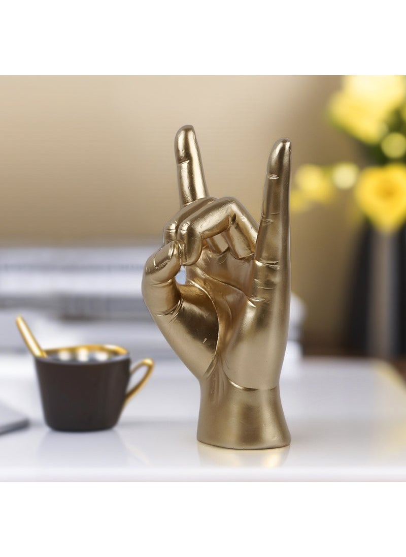 Cross-border new rock gesture metal gift simple resin hand decoration home bar office desktop decoration