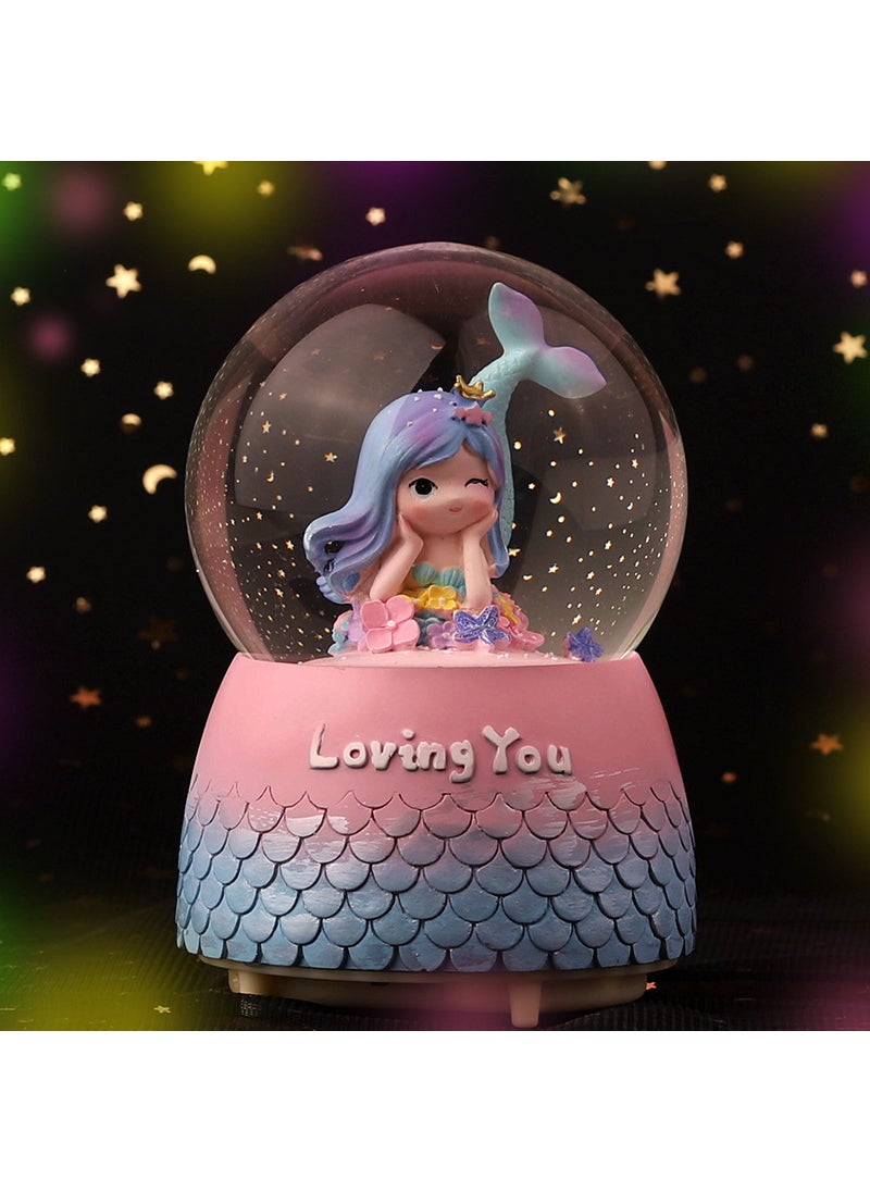 Mermaid Luminous Crystal Ball Music Box Snow Music Box Birthday Gift for Girlfriend Creative Valentine's Day Gift