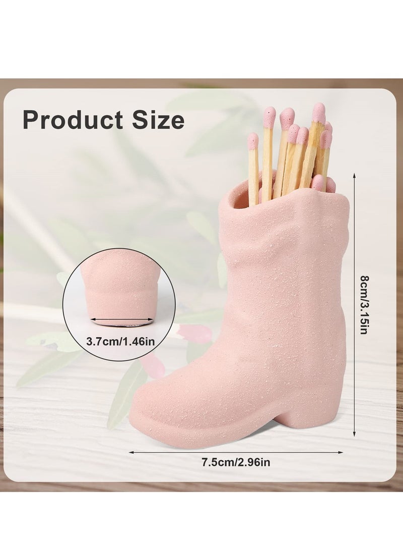 Cute Pink Ceramic Cowboy Boot Match Holder, Decorative Accessory for Bathroom, Bedroom and Kitchen