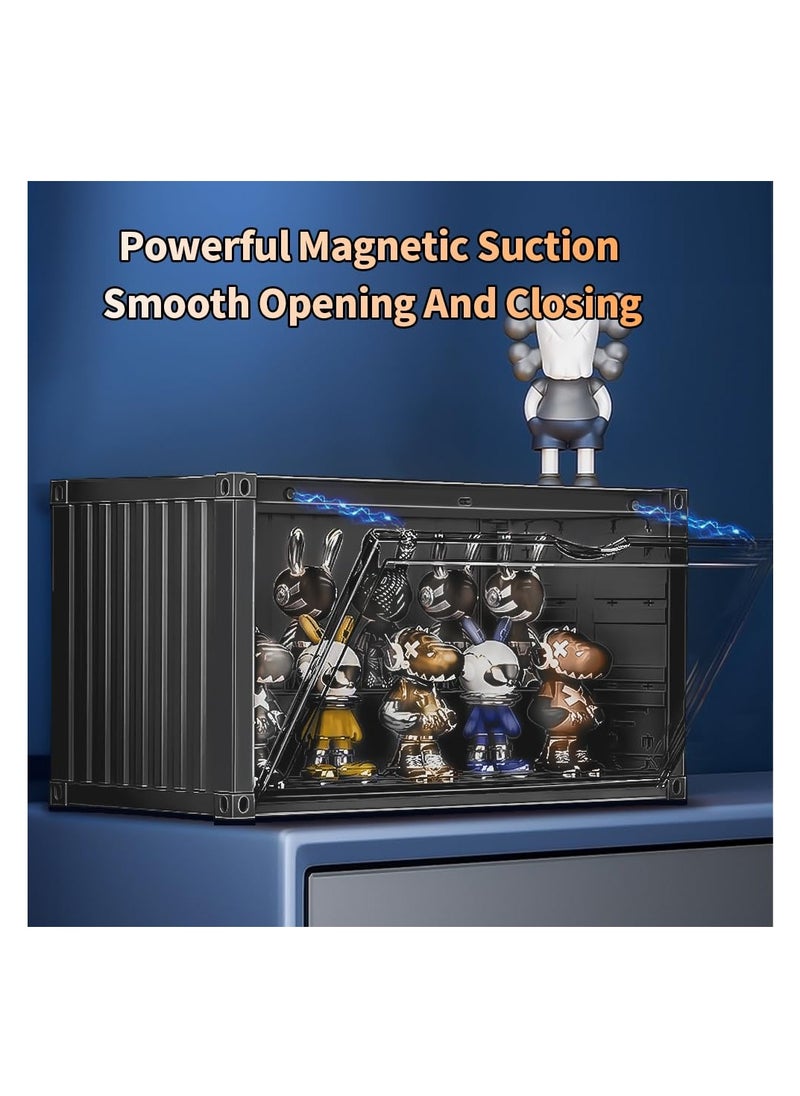 Clear Display Case for Figures with Voice-Activated Light, 2 Tier Display Stand Organizer with Magnetic Door, Dustproof Protection Showcase for Collectible Figures and Toys, 23.2*12.2*14.3cm (Black)