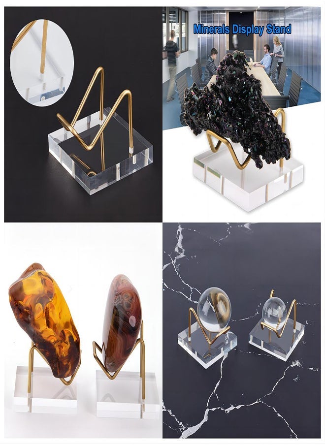 Acrylic Display Stand 5x5x4cm Gold Arms Display Clear Polished Jewelry Display Stand Ring Showcase Display Holder Base Small Mineral Crystal Display Stand for Gemstone Decor Collectible (2Pcs)