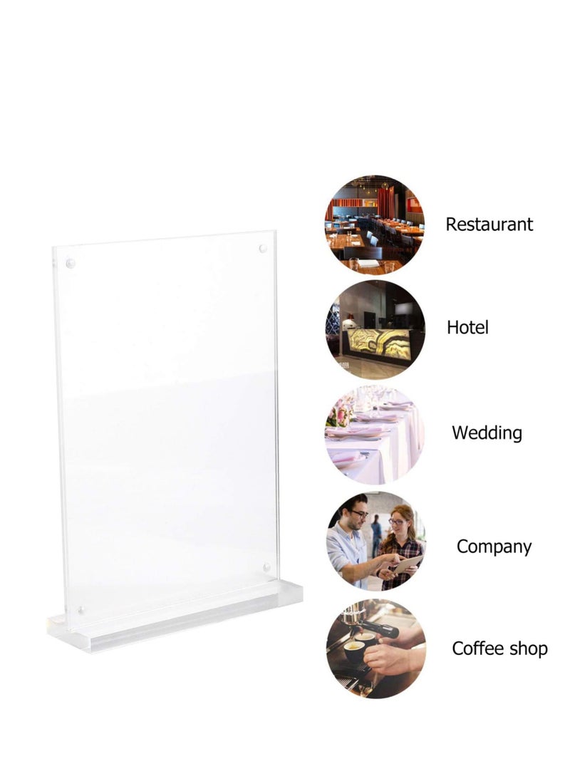 Acrylic Sign Holders T Shape Table Top Menu Display Stand Menu Ad Frame for Restaurants Promotions Photo Frames Classroom Vertical