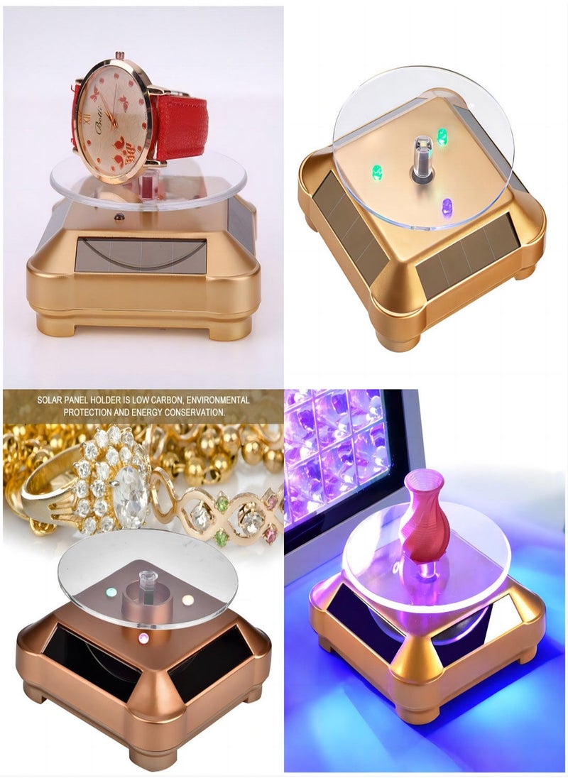 Rotating Display Stand, Solar Display Stand Turntable 360° Rotating Stand, Solar Powered LED Electric Motorized Rotating Turntable Display Stand for Jewelry Photography Products Display