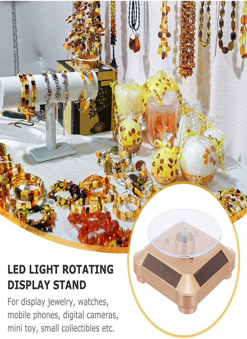 Rotating Display Stand, Solar Display Stand Turntable 360° Rotating Stand, Solar Powered LED Electric Motorized Rotating Turntable Display Stand for Jewelry Photography Products Display