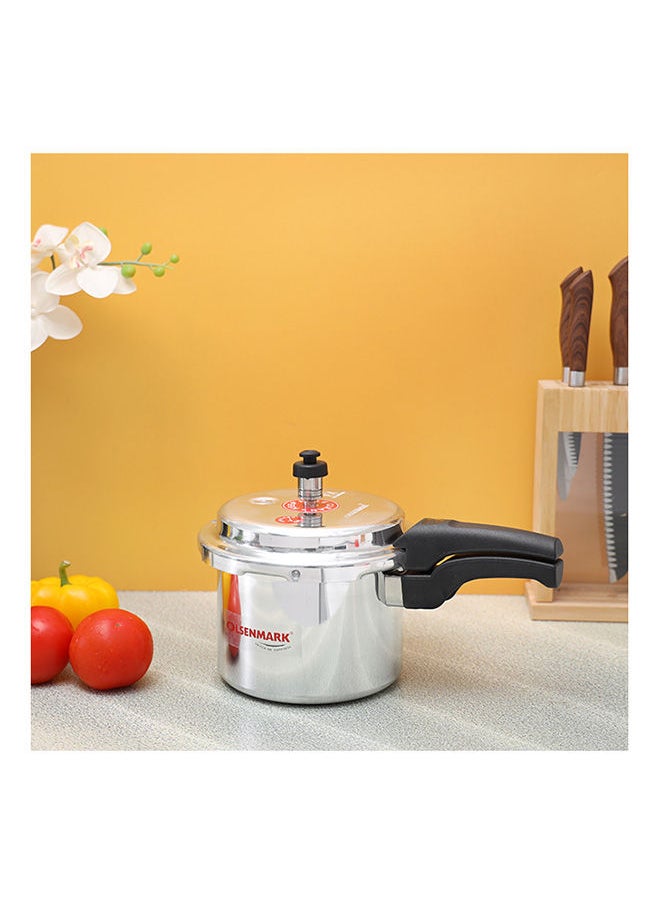 5000ml Aluminium Pressure Cooker, 5L - High Quality Vent Valve - Anti Bulging Base - Heat Resistant Handle Silver