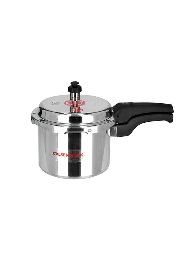 5000ml Aluminium Pressure Cooker, 5L - High Quality Vent Valve - Anti Bulging Base - Heat Resistant Handle Silver